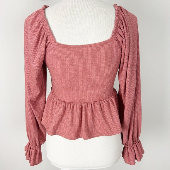 Altar’d State Mauve Pink Cropped Long Sleeve Top Smocked Size Small Women's - Picture 3 of 4